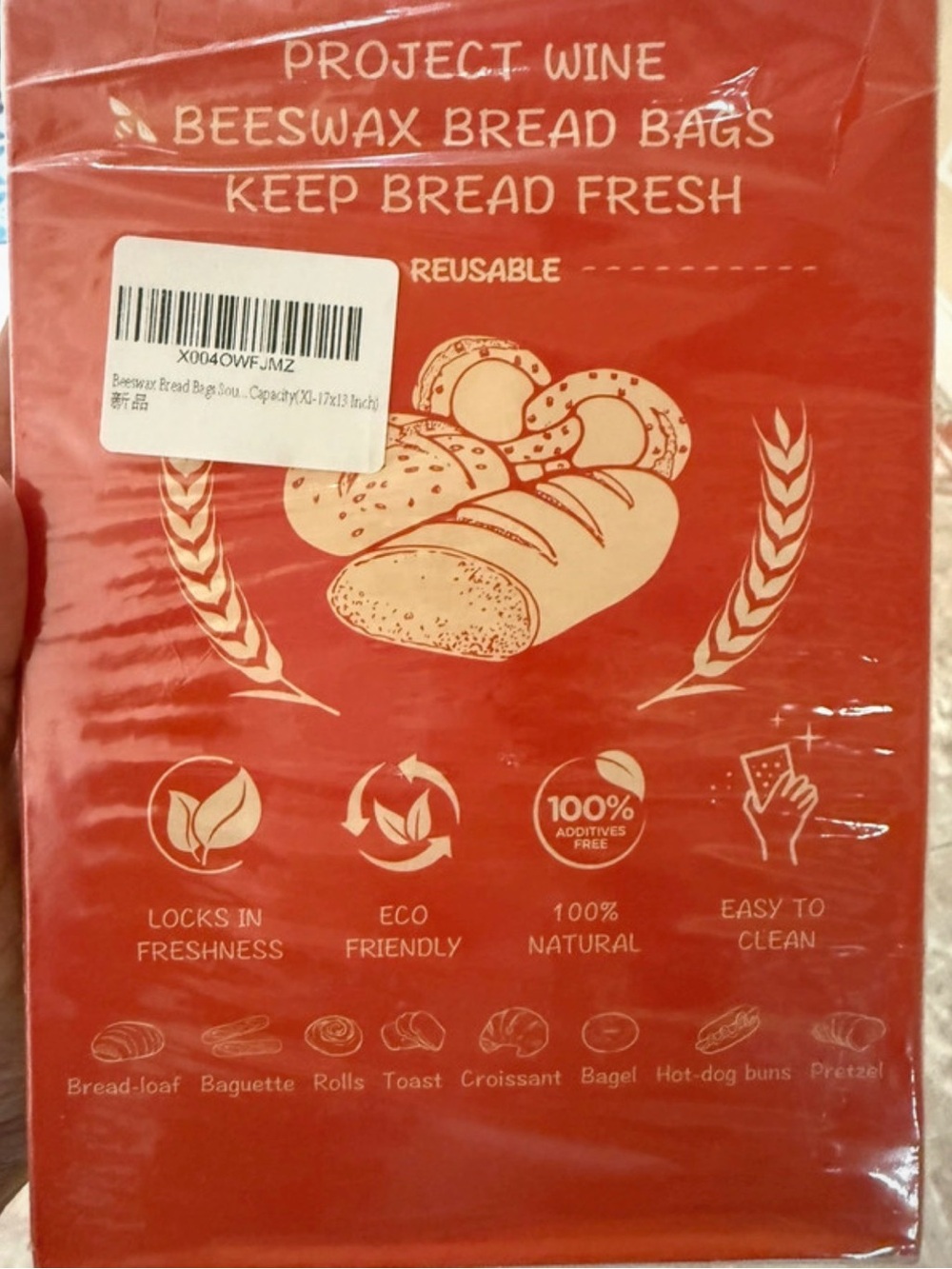 Beeswax Bread Bags - Red - Reusable Bread Storage